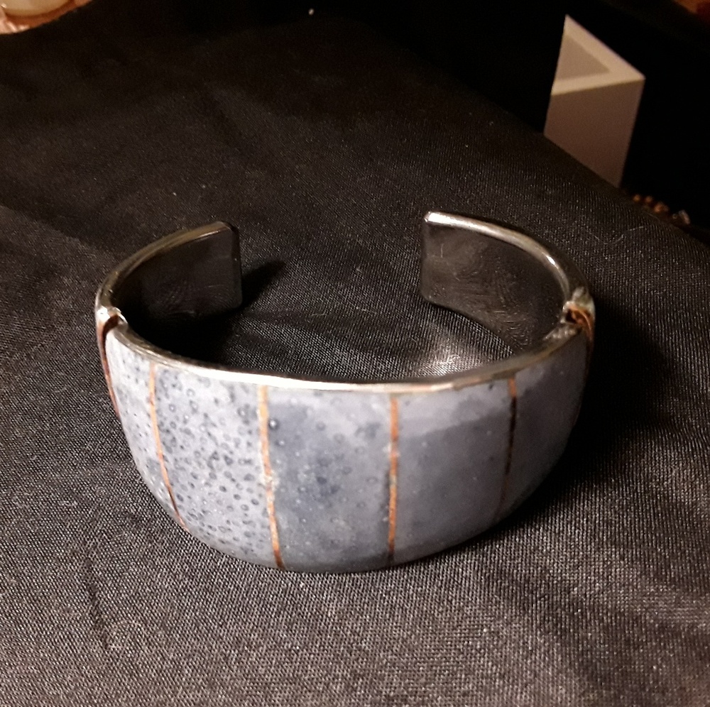 Vintage inlay lapis cuff bracelet